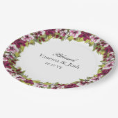 Elegante Magenta Witte Bloemen en Groene Botanical Papieren Bordje (Gekanteld)