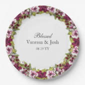 Elegante Magenta Witte Bloemen en Groene Botanical Papieren Bordje (Voorkant)