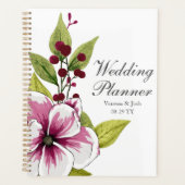 Elegante Magenta Witte Bloemen en Groene Botanical Planner (Voorkant)