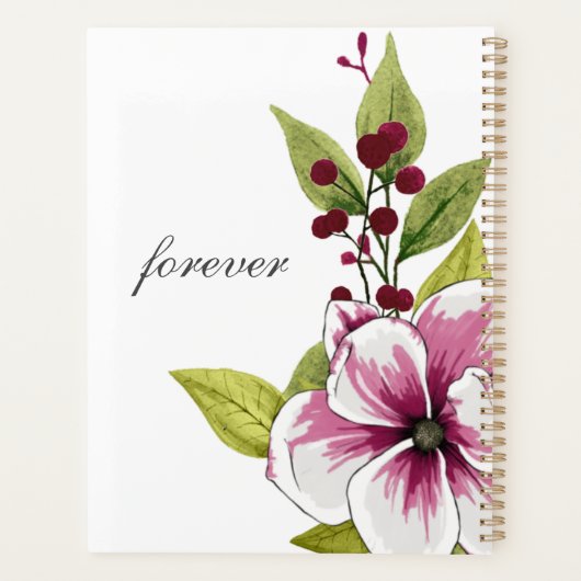 Elegante Magenta Witte Bloemen en Groene Botanical Planner (Achterkant)