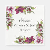 Elegante Magenta Witte Bloemen en Groene Botanical Servet (Voorkant)