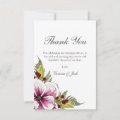 Elegante Magenta Witte Bloemen Groene Botanicals Bedankkaart (Achterkant)