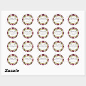 Elegante Magenta Witte Bloemen Groene Botanicals Ronde Sticker (Vel)