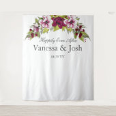 Elegante Magenta Witte Bloemen  Groene Botanicals Wandkleed (Voorkant)