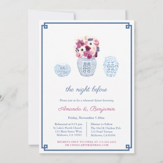 Elegante Magenta Witte Bloemen Proefdinermaal Kaart (Voorkant)