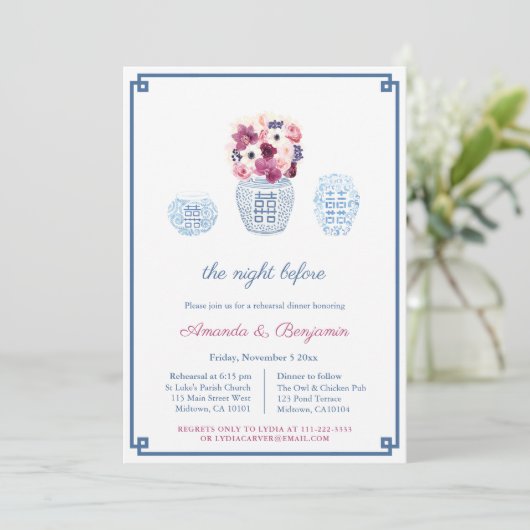 Elegante Magenta Witte Bloemen Proefdinermaal Kaart (Staand voorkant)