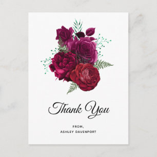Elegante Magentarooze Bloemboeket Dankjewel Briefkaart