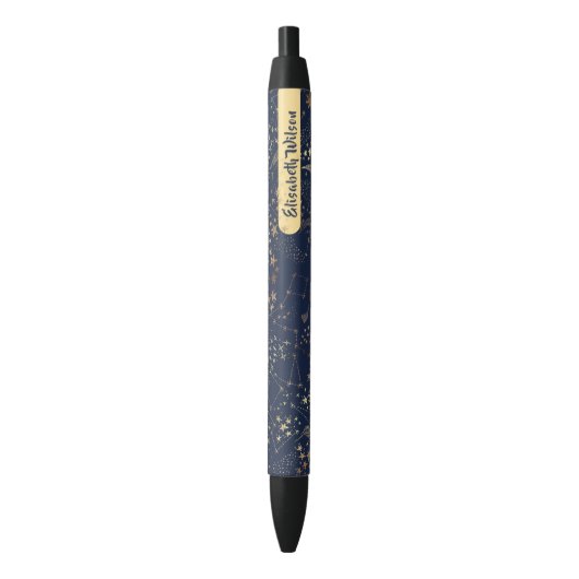 Elegante Magic Celestial Gold Blue Monogram Zwarte Inkt Pen (Voorkant Verticaal)