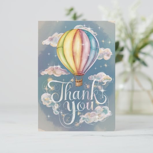 Elegante magische heteluchtballon bedankkaart (Staand voorkant)