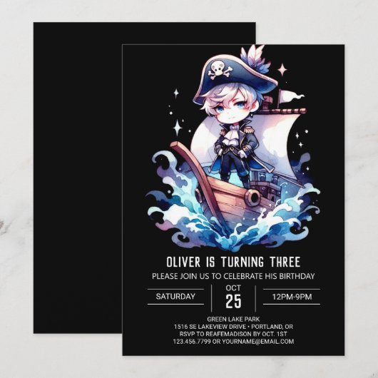 Elegante magische piraat verjaardag kaart (Voorkant / Achterkant)