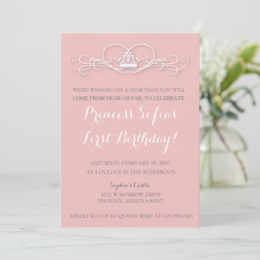 Elegante Magische Prinses Roze Tiara Uitnodigen Kaart (Staand voorkant)