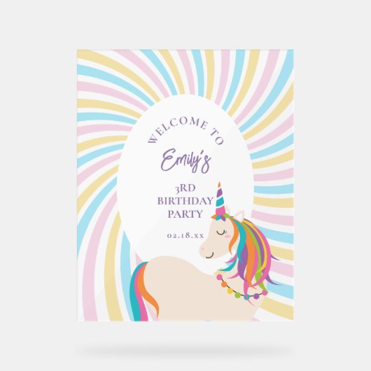 Elegante Magische Regenboog Eenhoorn Verjaardag We Acryl Bord (Voorkant)