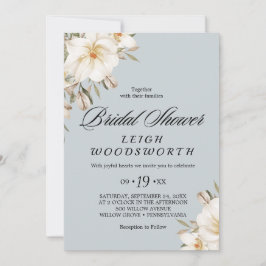 Elegante Magnolia Blauwgrijze Bruiloftsborrel  Kaart