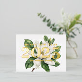 Elegante Magnolia Bloem Gelukkig Nieuwjaar 2025 Go Folie Feestdagen Briefkaart (Staand Voorkant)