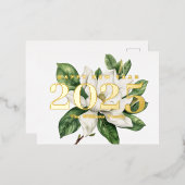 Elegante Magnolia Bloem Gelukkig Nieuwjaar 2025 Go Folie Feestdagen Briefkaart (Voorkant / Achterkant)