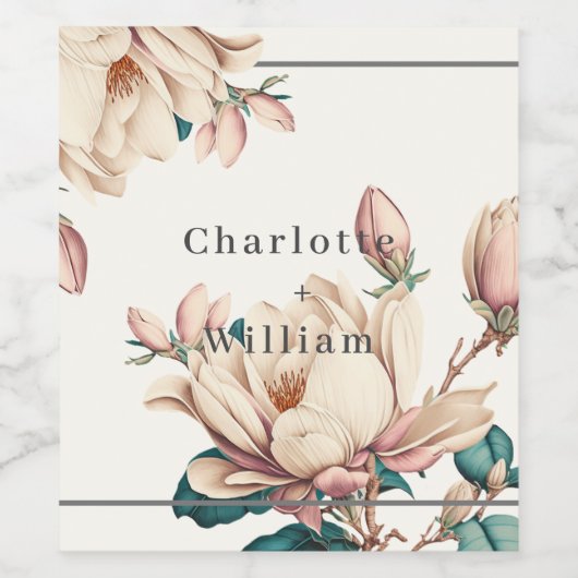 Elegante magnolia bloem wijn etiket (Enkel label)