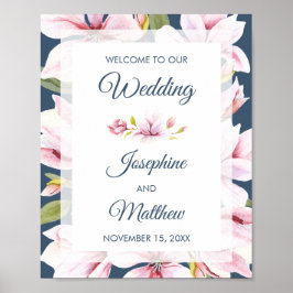 Elegante Magnolia Bloemen Bruiloft Welkomstbord Poster