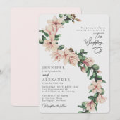 Elegante Magnolia Bloemen Eucalyptus Blush Wedding Kaart (Voorkant / Achterkant)