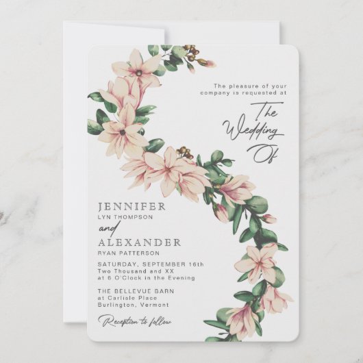 Elegante Magnolia Bloemen Eucalyptus Blush Wedding Kaart (Voorkant)