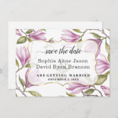 Elegante Magnolia Bloemen Gouden Huwelijkscalligra Save The Date (Voorkant / Achterkant)