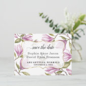 Elegante Magnolia Bloemen Gouden Huwelijkscalligra Save The Date (Staand voorkant)