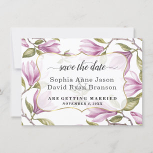 Elegante Magnolia Bloemen Gouden Huwelijkscalligra Save The Date