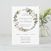 Elegante Magnolia Bloemen Groen Krans Bruiloft Kaart (Staand voorkant)