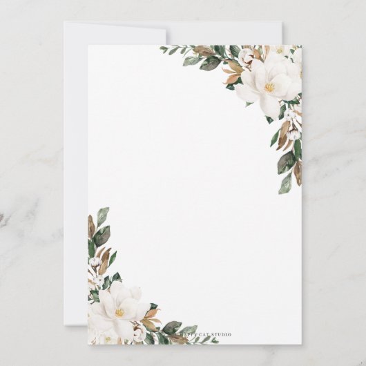 Elegante Magnolia Bloemen Groen Krans Bruiloft Kaart (Achterkant)