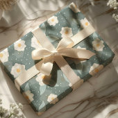 Elegante Magnolia Bloemen Witte Polka Dot Cadeaupapier