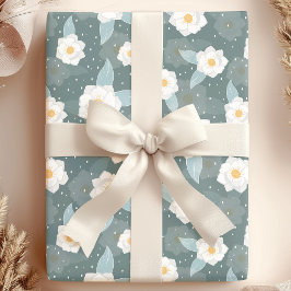 Elegante Magnolia Bloemen Witte Polka Dot Cadeaupapier