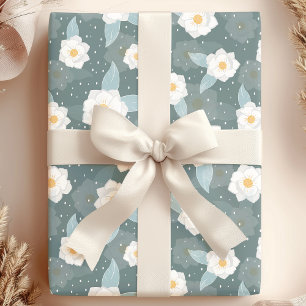 Elegante Magnolia Bloemen Witte Polka Dot Cadeaupapier