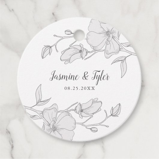 Elegante Magnolia Bloemen Zomer Bruiloft Bedankjes Labels (Voorkant)