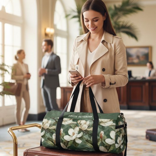 Elegante Magnolia bloemenpatroon gepersonaliseerde Plunjezak