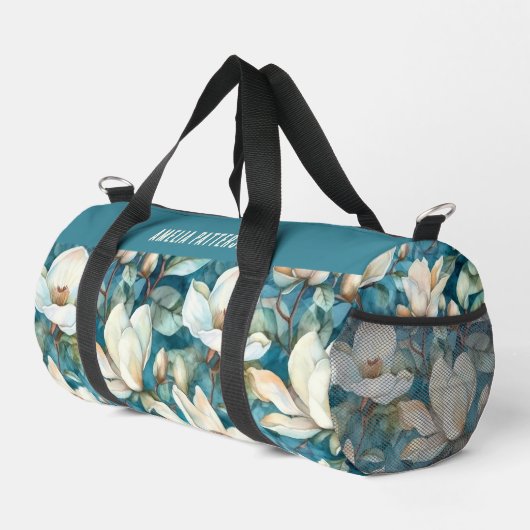 Elegante Magnolia bloemenpatroon gepersonaliseerde Plunjezak (Rechterhoek)