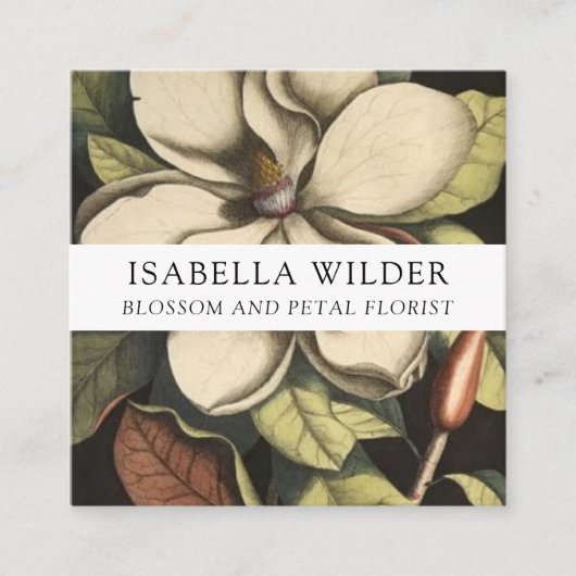 Elegante Magnolia Bloemist Vierkante Visitekaartje (Voorkant)