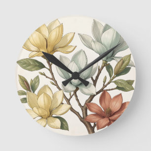 Elegante Magnolia Bloesems Crème Geel Terracotta Ronde Klok