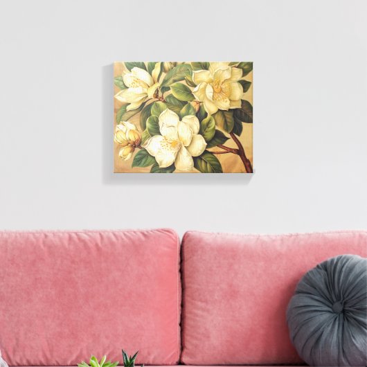 Elegante Magnolia Bloesems Muurkunst Canvas Afdruk (Insitu (Woonkamer))