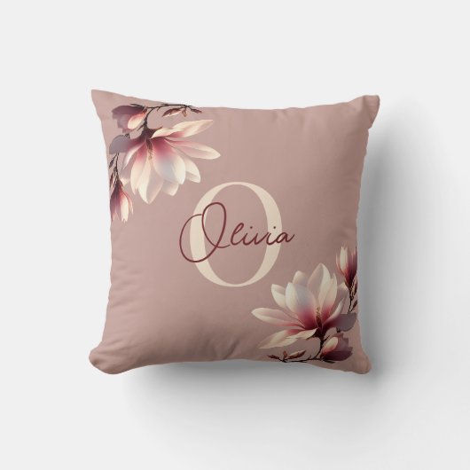Elegante Magnolia Blush Monogram Kussen (Voorkant)