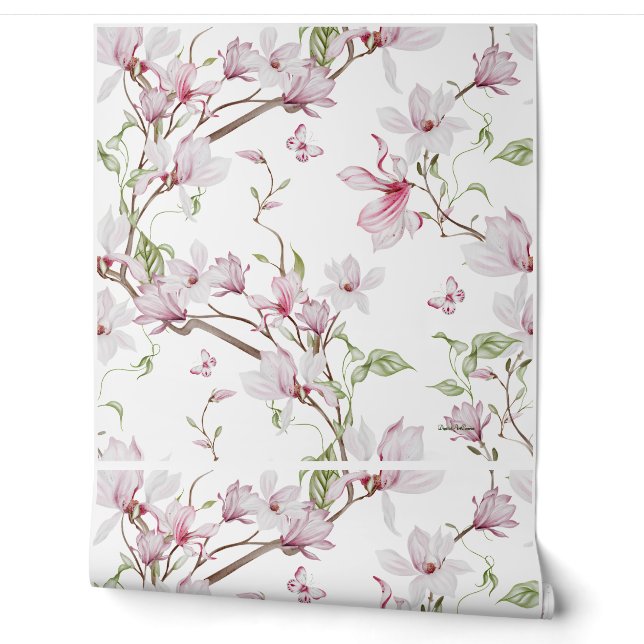 Elegante Magnolia Botanische Vinyl Behang (Afrollen)