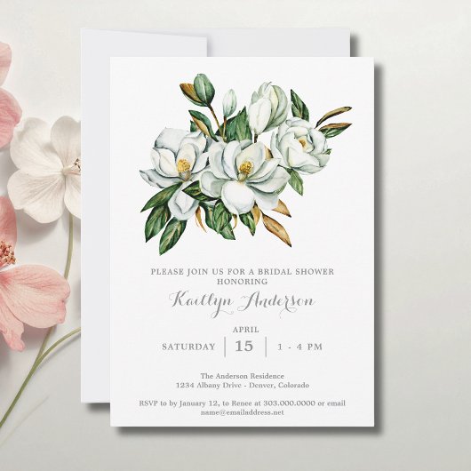 Elegante Magnolia Bruidsdouche Kaart