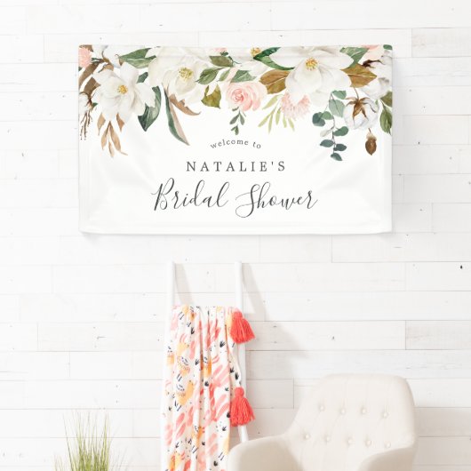 Elegante Magnolia Bruiloft Feestelijke Welkom Spandoek (Insitu)