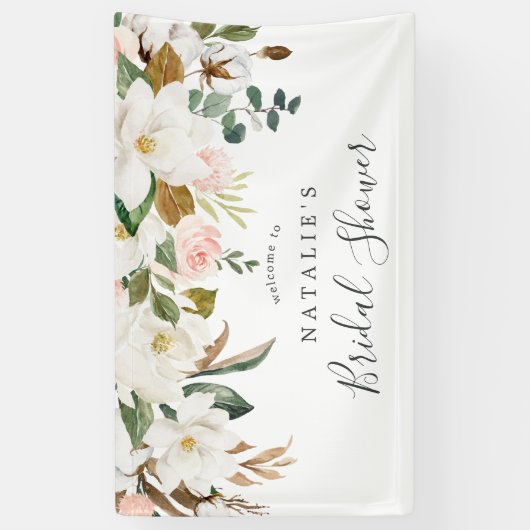 Elegante Magnolia Bruiloft Feestelijke Welkom Spandoek (Verticaal)