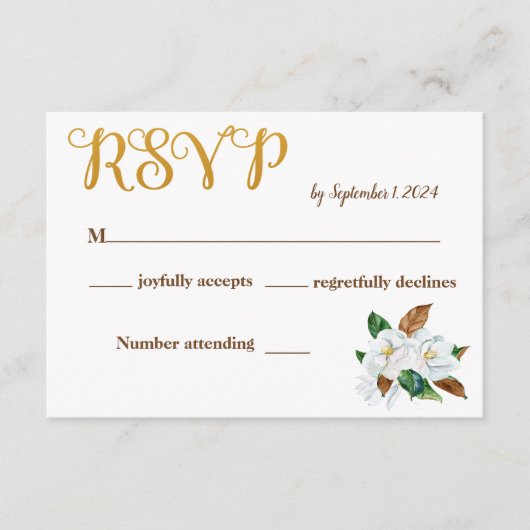 Elegante Magnolia bruiloft RSVP Kaart (Voorkant)