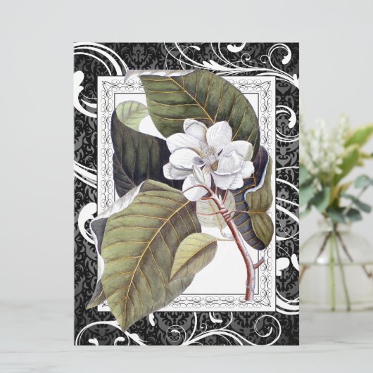 Elegante Magnolia Damask Southern Belle bruiloft Kaart (Staand voorkant)