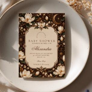 Elegante Magnolia Donkere Academische Baby Shower Kaart