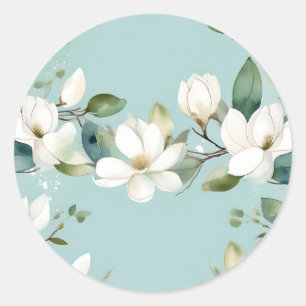 Elegante Magnolia en groene Garland Ronde Sticker
