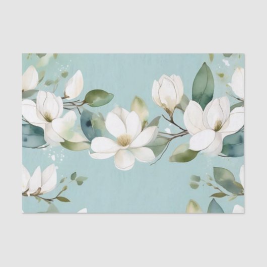 Elegante Magnolia en groene Garland Tissuepapier (Voorkant)