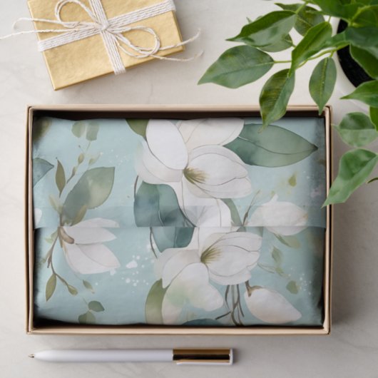 Elegante Magnolia en groene Garland Tissuepapier (Geschenk)