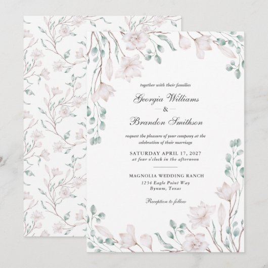 Elegante Magnolia Eucalyptus botanische bruiloft Kaart (Voorkant / Achterkant)