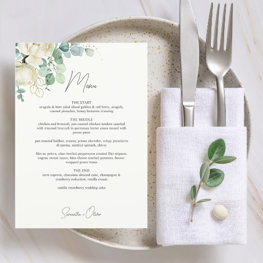 Elegante Magnolia Eucalyptus bruiloft Menu